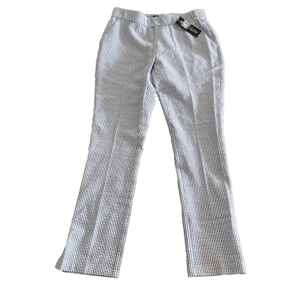 Peace of Cloth Brie Pull On Seersucker Pant Blue White XS NWT Ankle Slit $172
